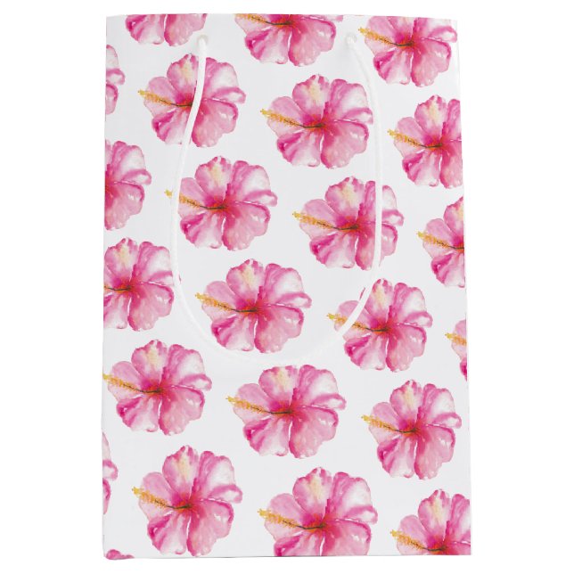 Sac Cadeau Moyen Sacs-cadeaux Aquarelle tropicale Hibiscus Fleurs (Devant)