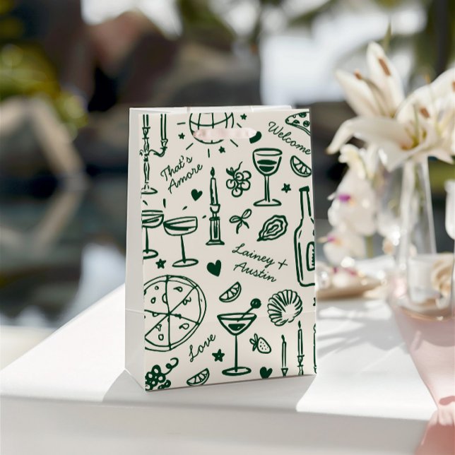 Sac Cadeau Moyen Sacs-cadeaux Mariages illustrés à main (Hand-Drawn Illustrated Wedding Welcome Gift Bags)