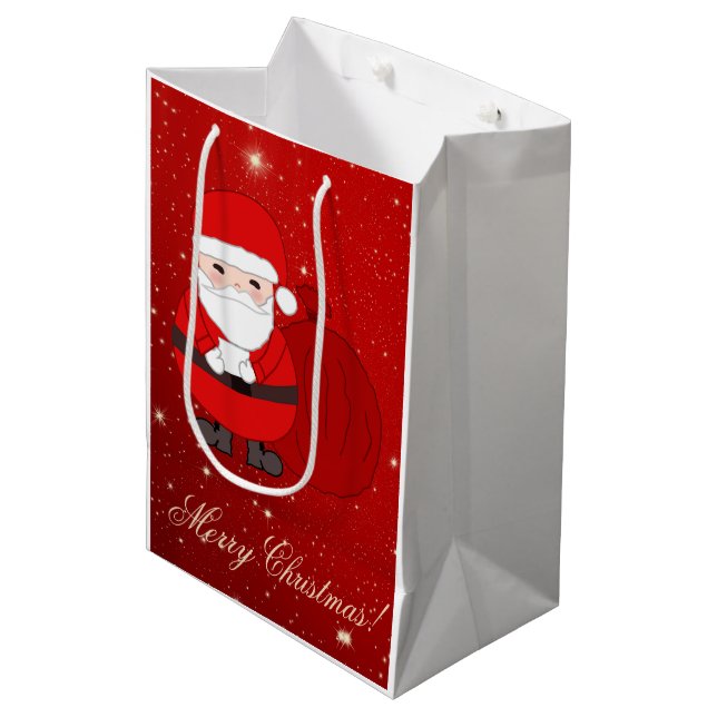 Sac Cadeau Moyen Sacs-Cadeaux Moyen Rouge De Noël Avec Jolie Père N (Devant Angle)