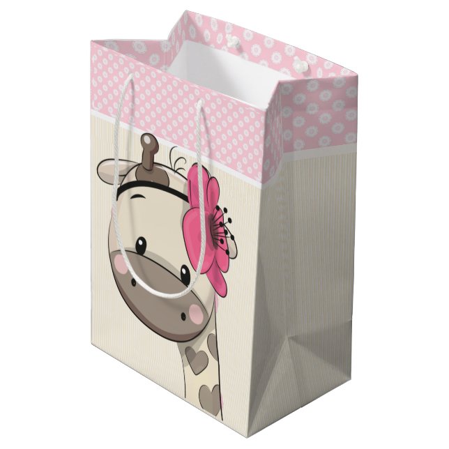 Sac Cadeau Moyen Sacs-cadeaux personnalisés rose bébé fille Giraffe (Dos Angle)