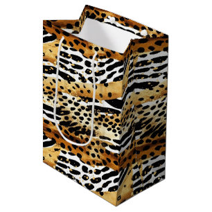 Sac Cadeau Moyen Safari Animaux Fourrure Prints Motif Faune Boho