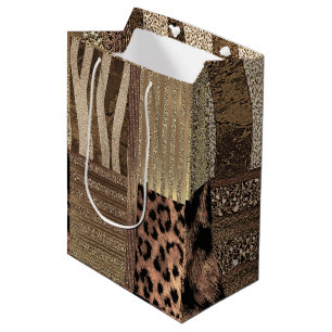 Sac Cadeau Moyen Safari Chic Jungle Glam Moderne Fête de Lionne