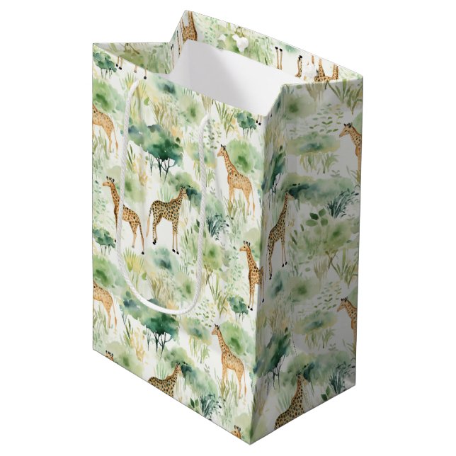 Sac Cadeau Moyen Safari Giraffe Motif Afrique Faune Thème (Devant Angle)