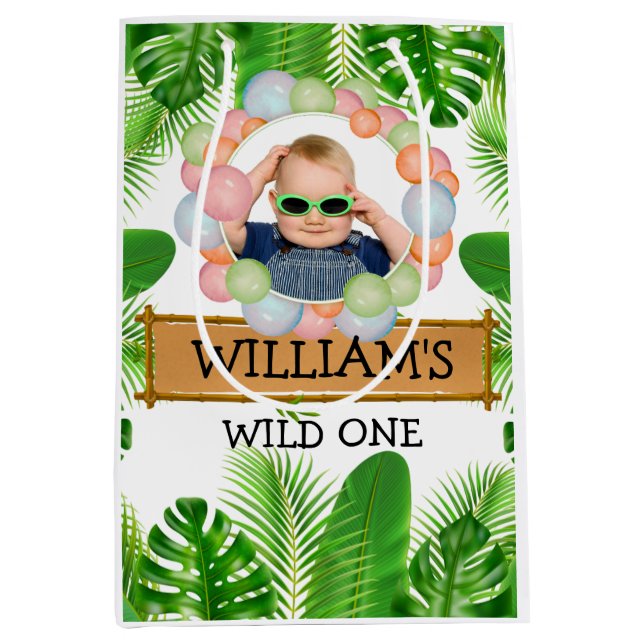 Sac Cadeau Moyen Safari JUNGLE Wild One Birthday PHOTO (Devant)
