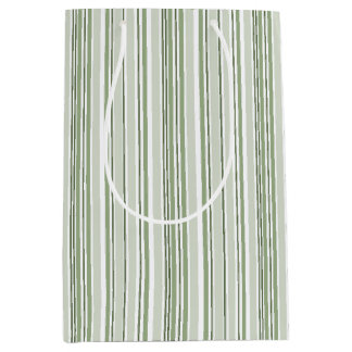 Sac Cadeau Moyen Sage Green (Light, Medium, Dark) and White Stripes