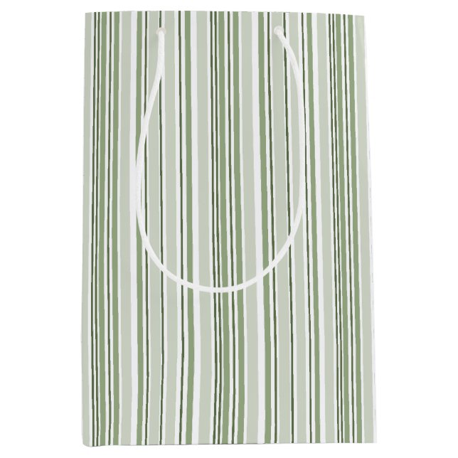 Sac Cadeau Moyen Sage Green (Light, Medium, Dark) and White Stripes (Devant)