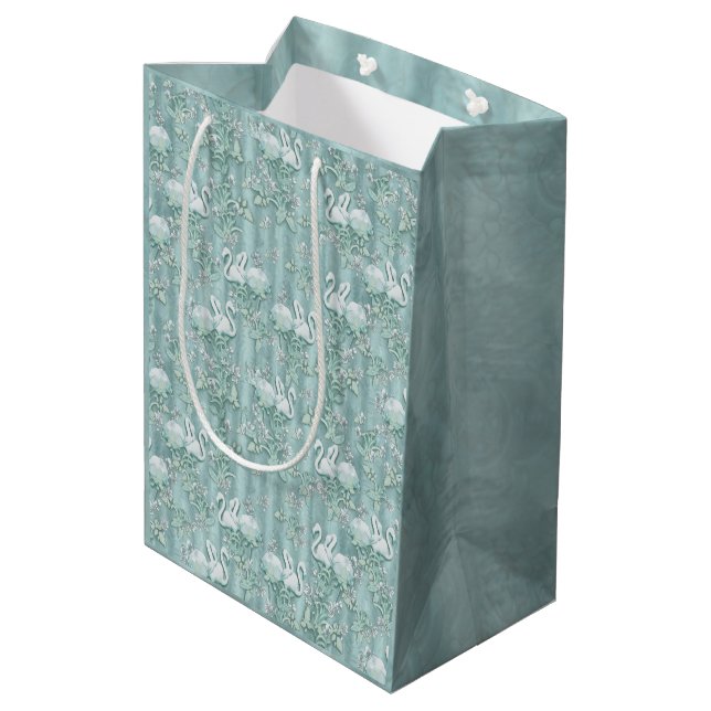 Sac Cadeau Moyen Sage Green Silk Drapes & Flamants roses Fleurs (Dos Angle)