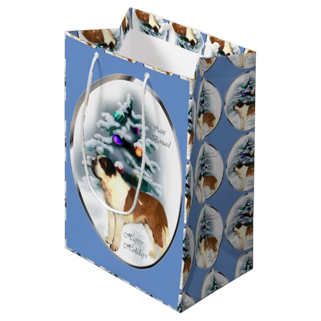 Sac Cadeau Moyen Saint Bernard Noël (Devant Angle)