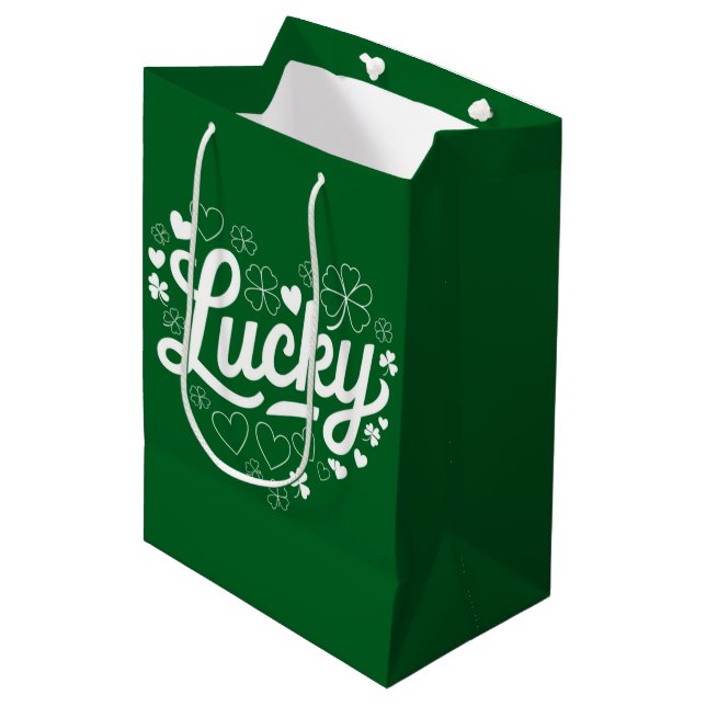 Sac Cadeau Moyen Saint Patrick's Day Heart Lucky Clover Shamrock (Devant Angle)