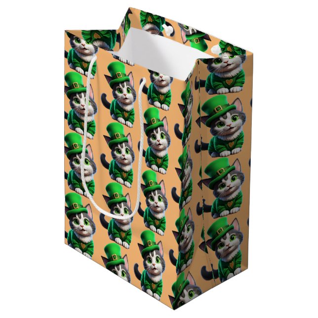 Sac Cadeau Moyen Saint Patrick's Day Kitten (Devant Angle)