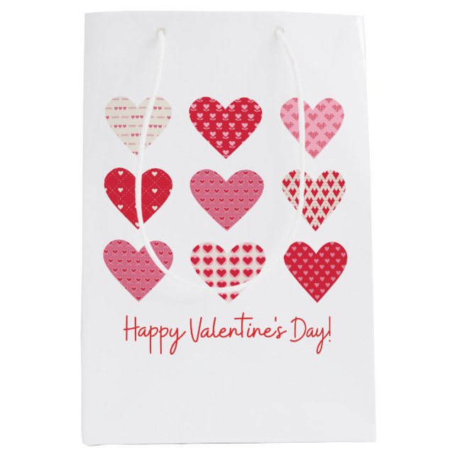 Sac Cadeau Moyen Saint-Valentin 2023 Coeurs rouges doux (Devant)