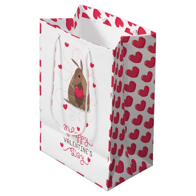Sac Cadeau Moyen Saint Valentin Coeur Texas Armadillo (Devant Angle)