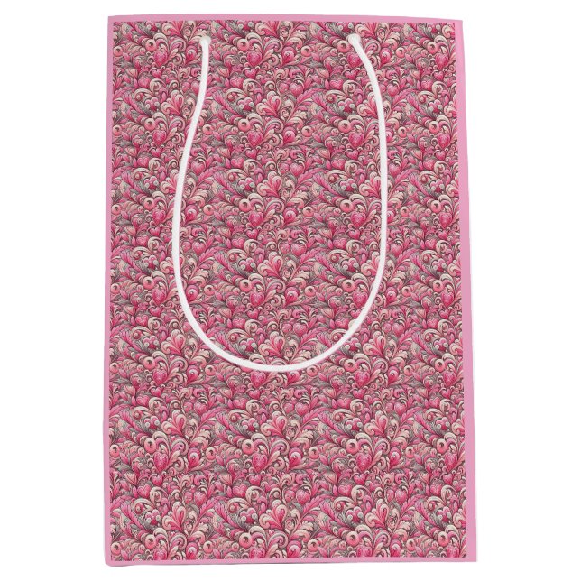 Sac Cadeau Moyen Saint-Valentin Coeurs et perles roses (Devant)