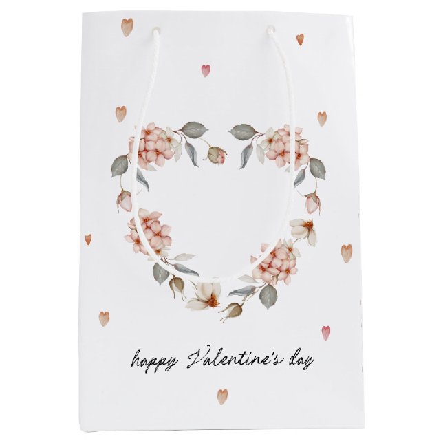 Sac Cadeau Moyen Saint-Valentin romantique au coeur floral (Devant)