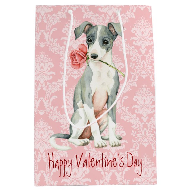 Sac Cadeau Moyen Saint-Valentin Rose italien Greyhound (Devant)