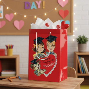 Sac Cadeau Moyen Saint-Valentin Vintage Rétro "À mon professeur"