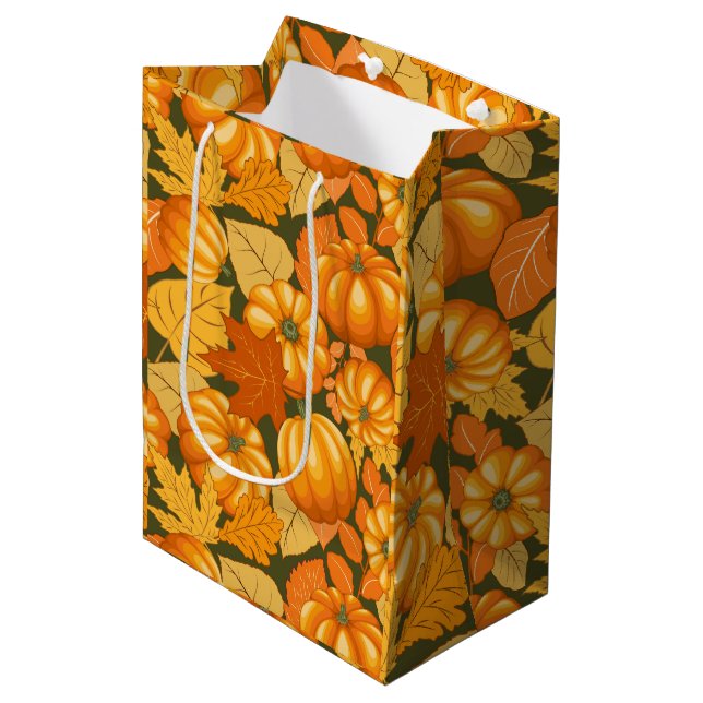 Sac Cadeau Moyen Saison d'automne Halloween Citrouille Motif (Devant Angle)