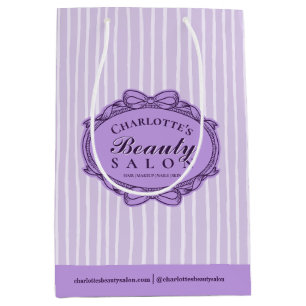 Sac Cadeau Moyen Salon de Beauté Élégant Cadre Vintage Rayé Violet