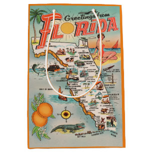 Sac Cadeau Moyen Salutations de la carte de voyage vintage de Flori