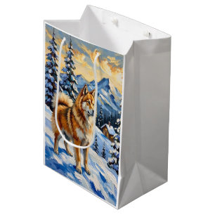 Sac Cadeau Moyen Samoyède vintage dans un paysage de Noël alpin