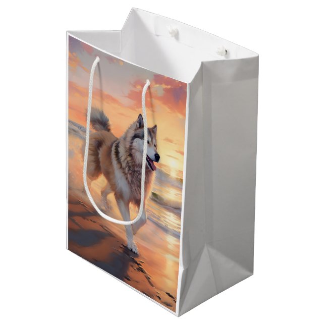 Sac Cadeau Moyen Sandy Paws Alaskan Malamute Chien sur le coucher d (Devant Angle)