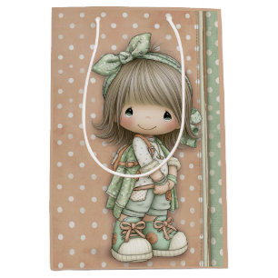 Sac Cadeau Moyen Sandy Rose Sage Vert Rose Poussiéreux Rétro Pois W