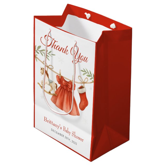 Sac Cadeau Moyen Santa Baby Christmas Clothesline Girl Baby Shower  (Devant Angle)