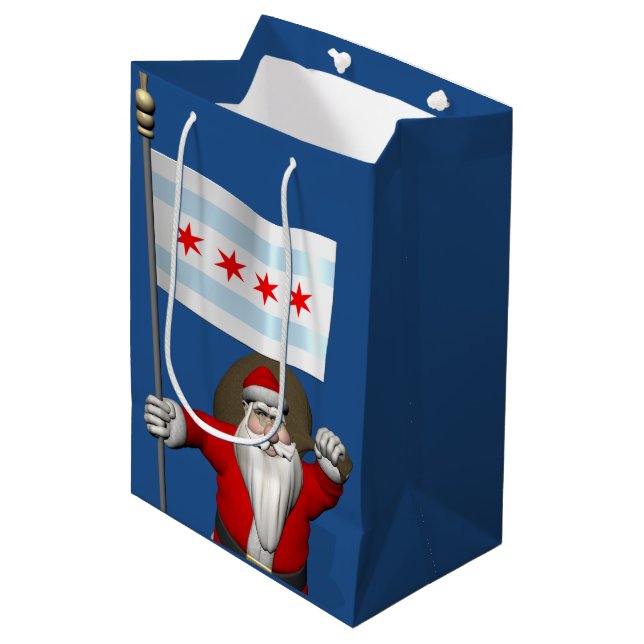 Sac Cadeau Moyen Santa Claus Avec L'Enseigne De Chicago (Devant Angle)