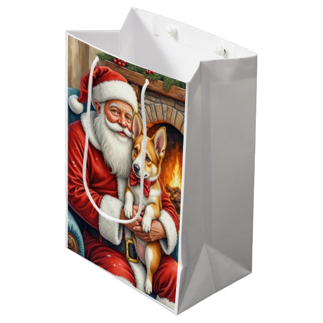 Sac Cadeau Moyen Santa Claus Holding Australian Cattle Christmas (Devant Angle)