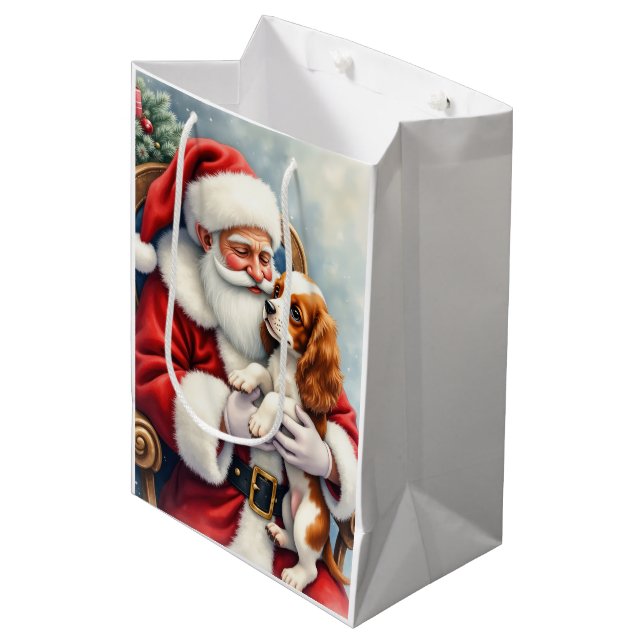 Sac Cadeau Moyen Santa Claus Holding Cavalier King Charles Spaniel  (Devant Angle)