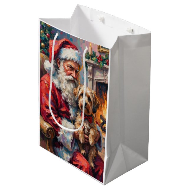 Sac Cadeau Moyen Santa Claus Holding Havanese Christmas Art (Devant Angle)