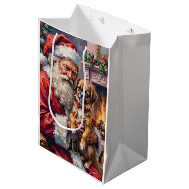 Sac Cadeau Moyen Santa Claus Holding Japanese Chin Christmas Art (Devant Angle)