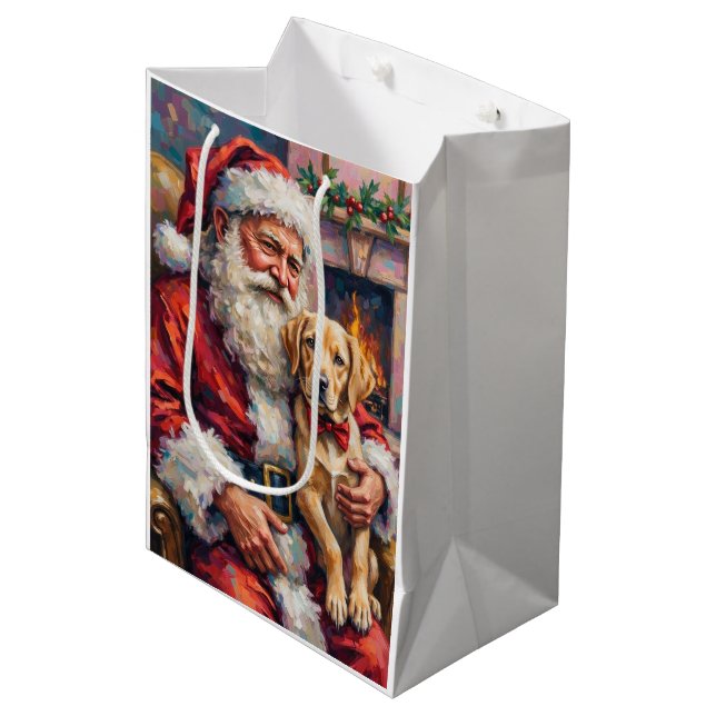 Sac Cadeau Moyen Santa Claus Holding Labrador Christmas Art (Devant Angle)