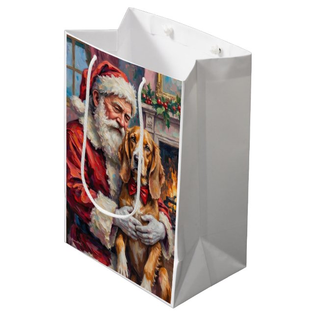 Sac Cadeau Moyen Santa Claus Holding Silken Windhound Christmas Art (Devant Angle)