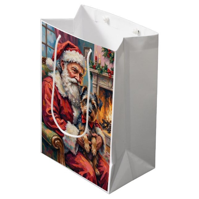 Sac Cadeau Moyen Santa Claus Holding Tibetan Terrier Christmas Art (Devant Angle)