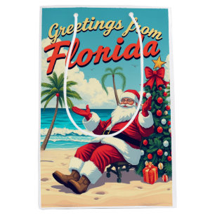 Sac Cadeau Moyen Santa Claus rétro vintage à la plage - Floride