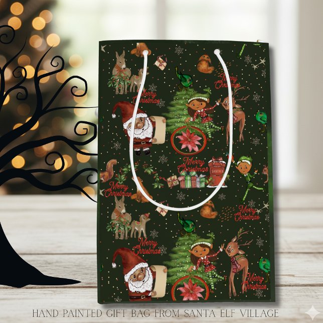Sac Cadeau Moyen Santa & Elf Village Whimsical Holiday Gift Bag (Santa & Elf Village Whimsical Holiday Gift Bag)