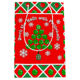 Sac Cadeau Moyen Sapin de Noël de pickleball Décorez les couloirs R