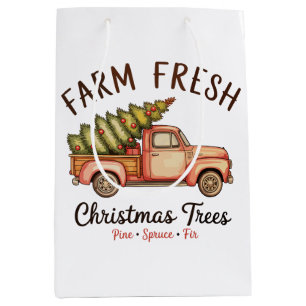 Sac Cadeau Moyen Sapin de Noël frais de la ferme camion rose Noël v