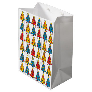 Sac Cadeau Moyen Sapins de Noël fantaisistes