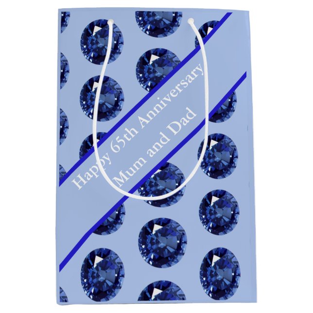 Sac Cadeau Moyen Sapphire du 65e anniversaire modifiable (Devant)