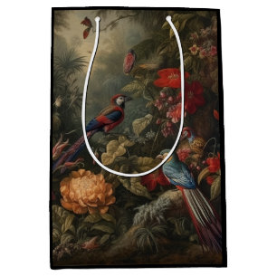 Sac Cadeau Moyen Scène botanique vintage oiseaux fleurs au paradis