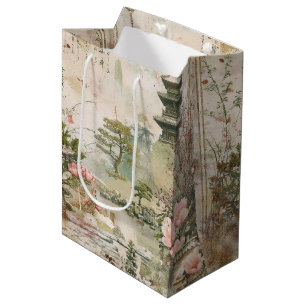Sac Cadeau Moyen Scène de jardin de fleurs de cerisier (3)