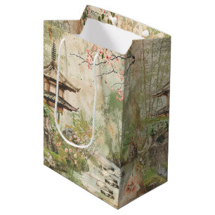 Sac Cadeau Moyen Scène de jardin de fleurs de cerisier (4)