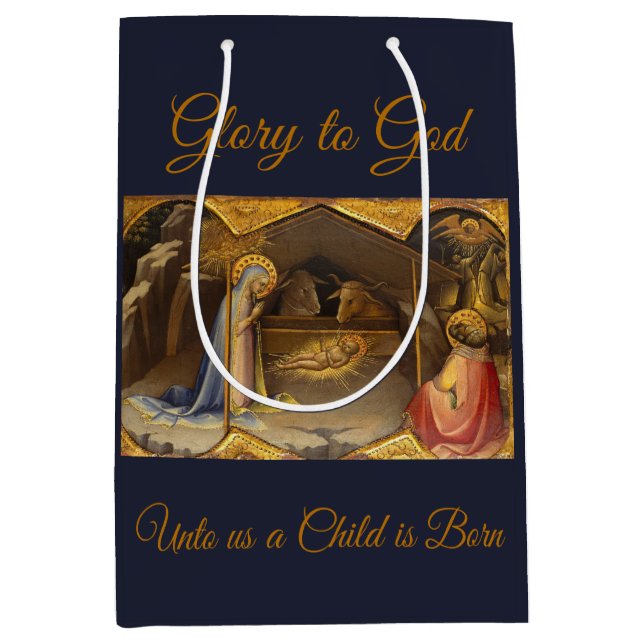 Sac Cadeau Moyen Scène de la Nativité dans la gloire d'or à Dieu (Devant)