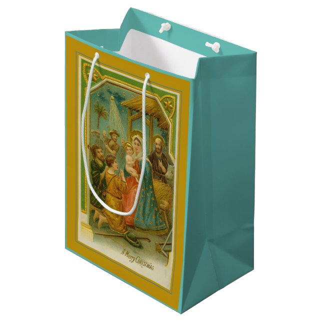 Sac Cadeau Moyen Scène de la Nativité de Noël (Devant Angle)