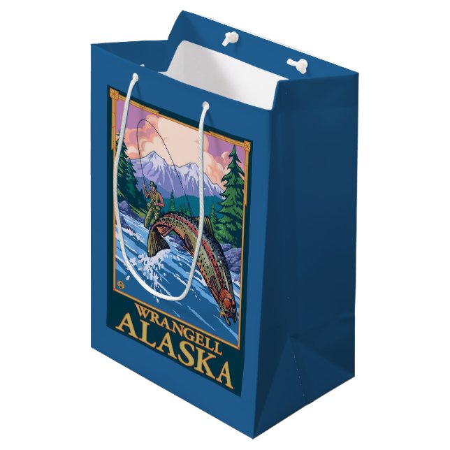 Sac Cadeau Moyen Scène de pêche de mouche - Wrangell, Alaska (Devant Angle)