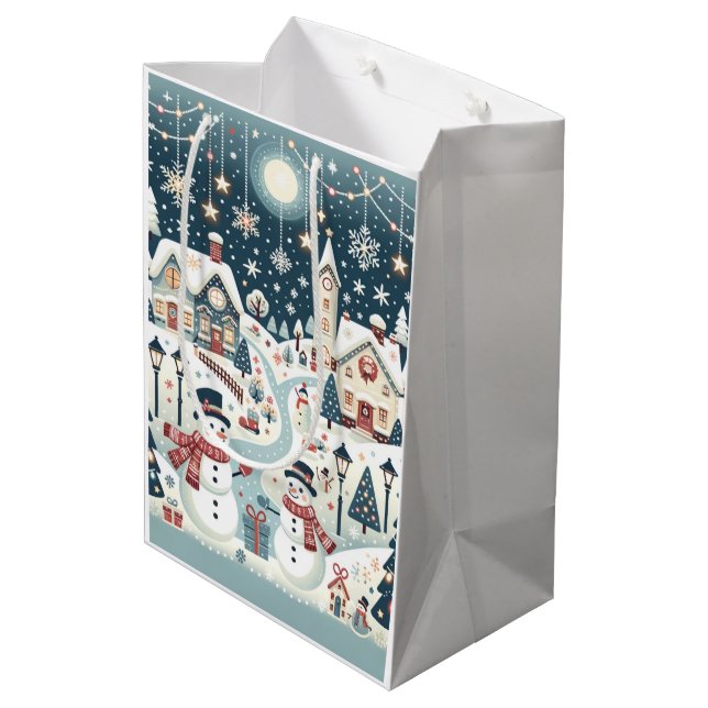 Sac Cadeau Moyen Scène de snowman d'hiver (Dos Angle)