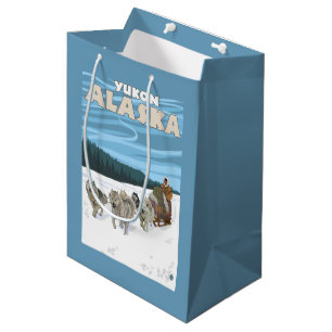 Sac Cadeau Moyen Scène Sledding de chien - le Yukon, Alaska