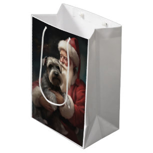 Sac Cadeau Moyen Schnauzer avec Noël Festif du Père Noël